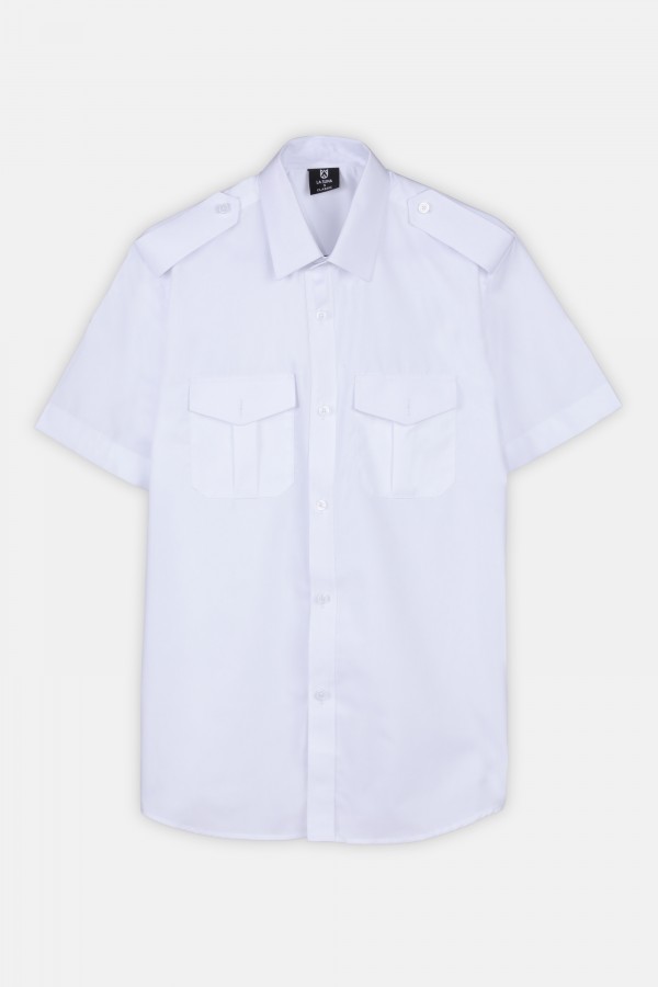 La Suma Men White Modern Fit Security Shirt Half Sleeve Poplin Two Patch Pocket